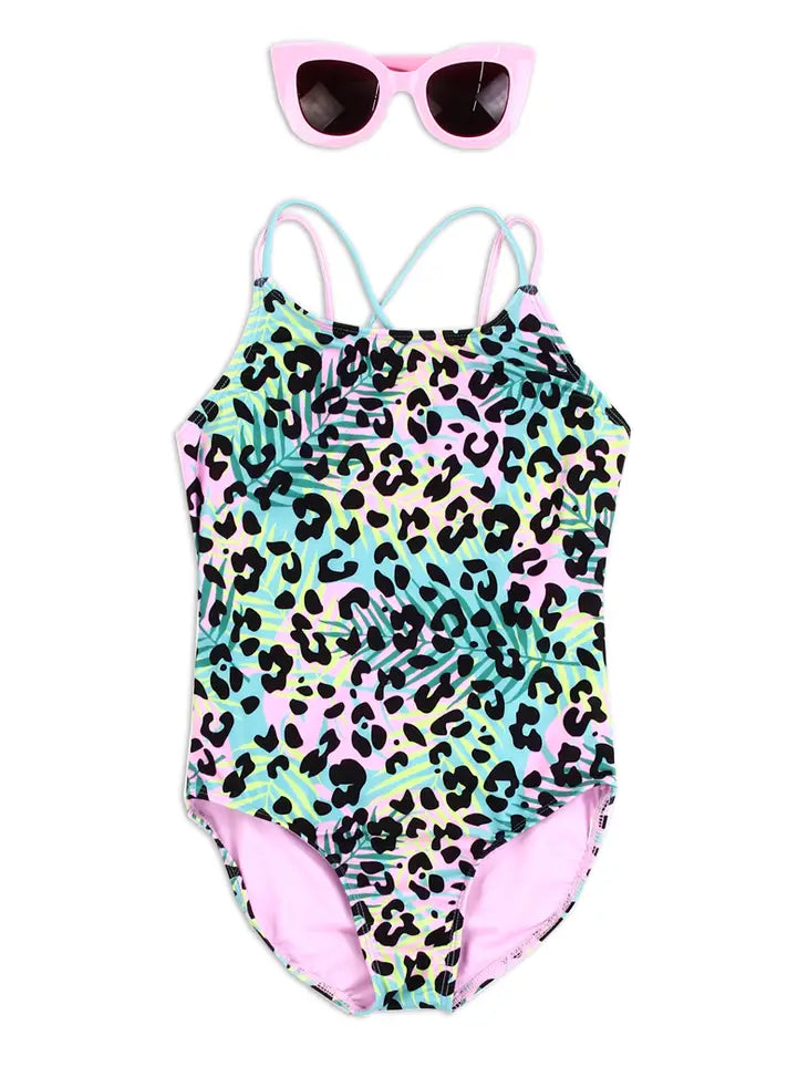 GIRLS SWIMSUIT WITH GLASSES, SIZE 4-6X