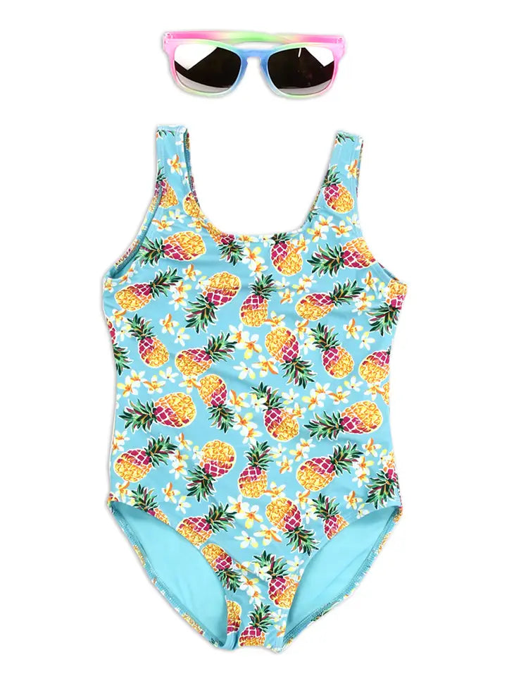 GIRLS SWIMSUIT WITH GLASSES, SIZE 7/8-14