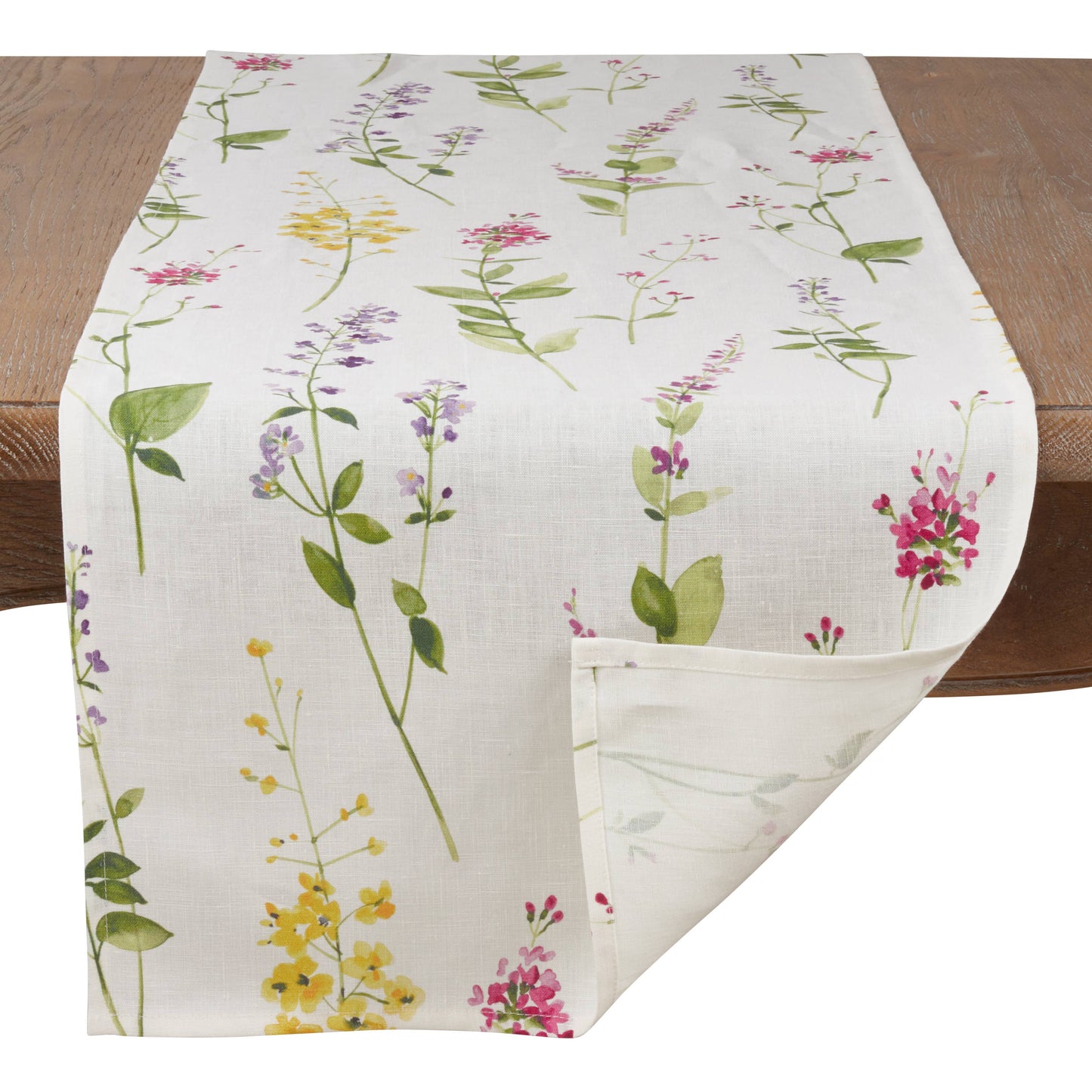 Watercolor Floral Stems Runner: Off-White / 16"x72"
