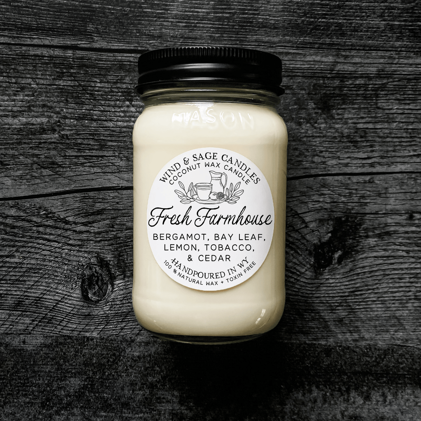 Fresh Farmhouse Mason Jar Candle, 100% Natural Wax: Large
