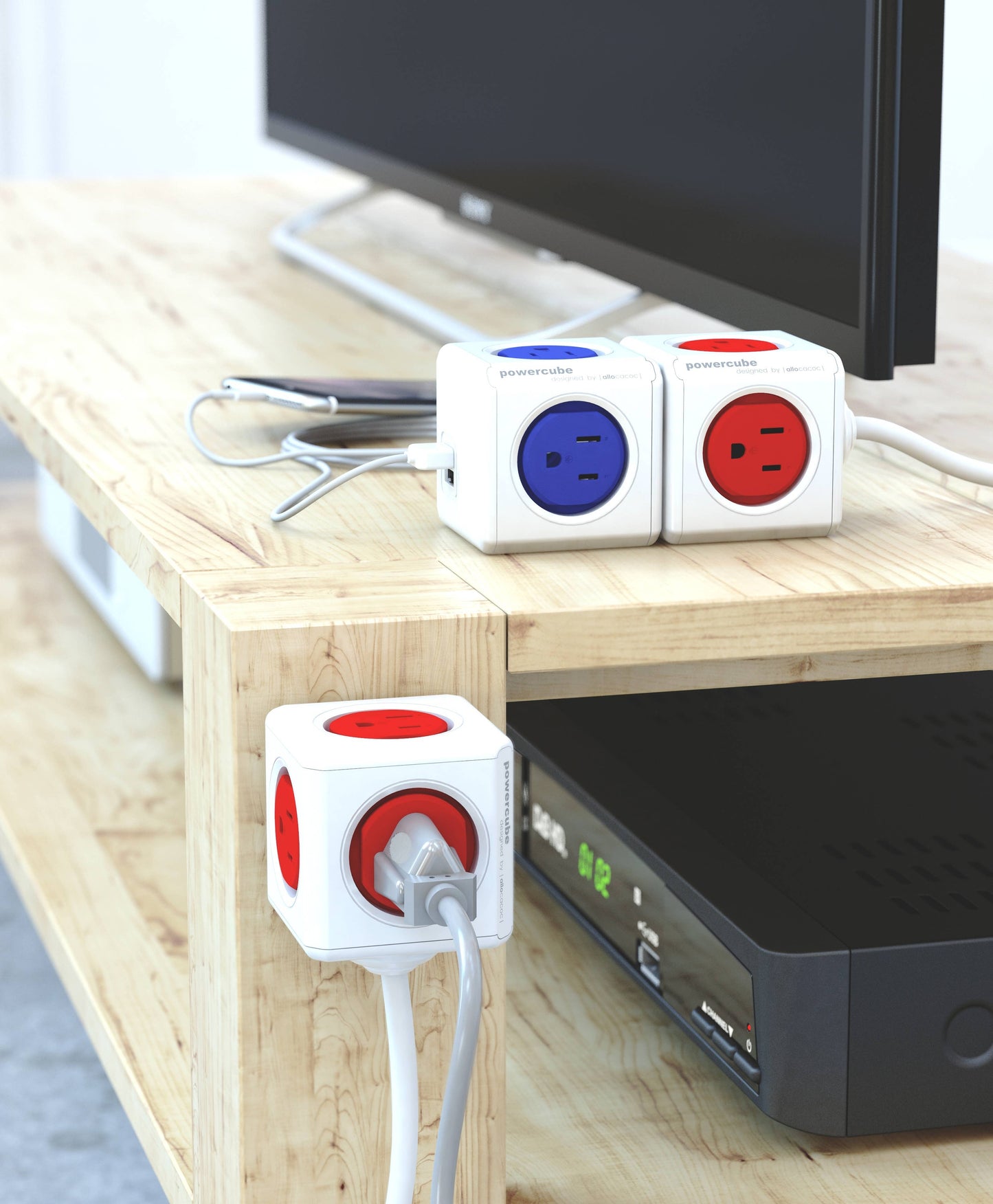 PowerCube Extended - 5 Outlets Surge Protector 5ft Cord: Red