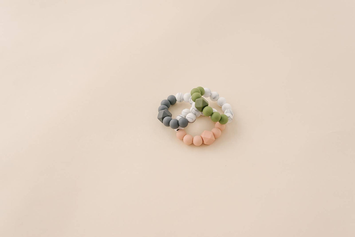 Natural Wood & BPA-Free Silicone Teething Rattle: Marble & Sage
