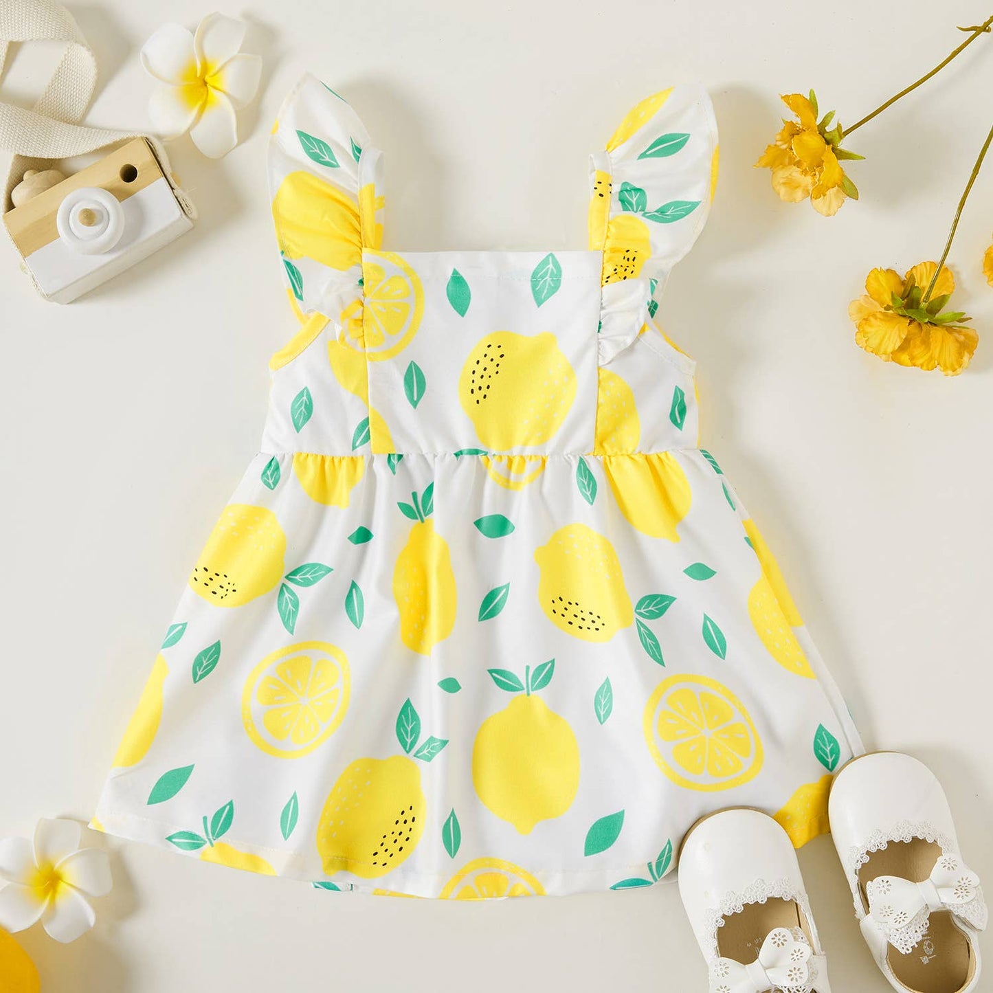 1pc Baby Girl Plaid&Lemon&Fruit Sweet Dress: Yellow / 9-12 Months