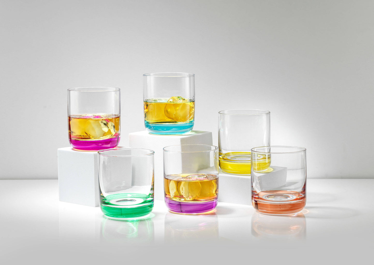 Hue Colored Whiskey Tumbler Glasses, Set of 6