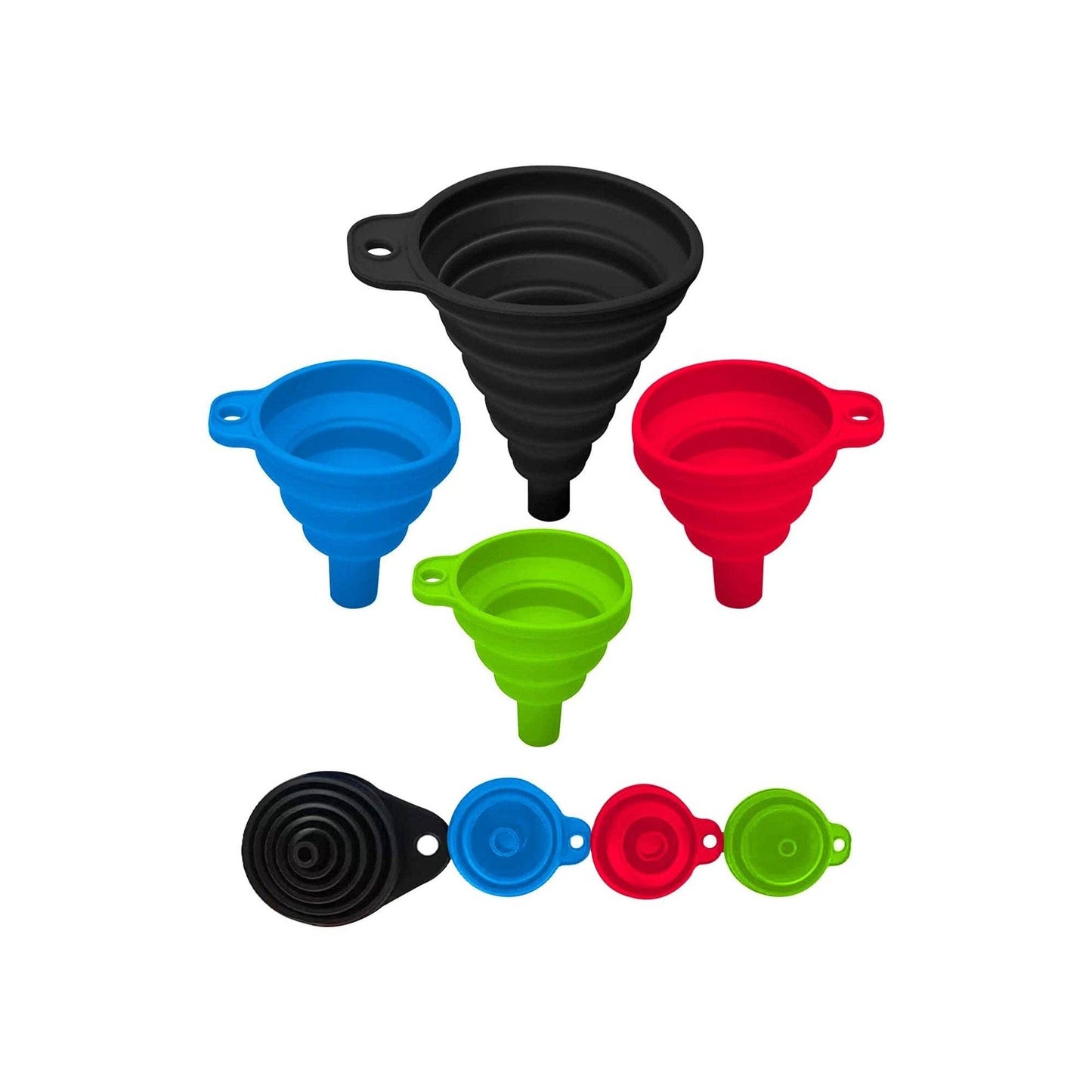 ASSORTED Silicone Collapsible Kitchen Funnel - X-Small to Large Sizes for Easy Liquid Transfer Food Grade Silicone Collapsible Gadgets