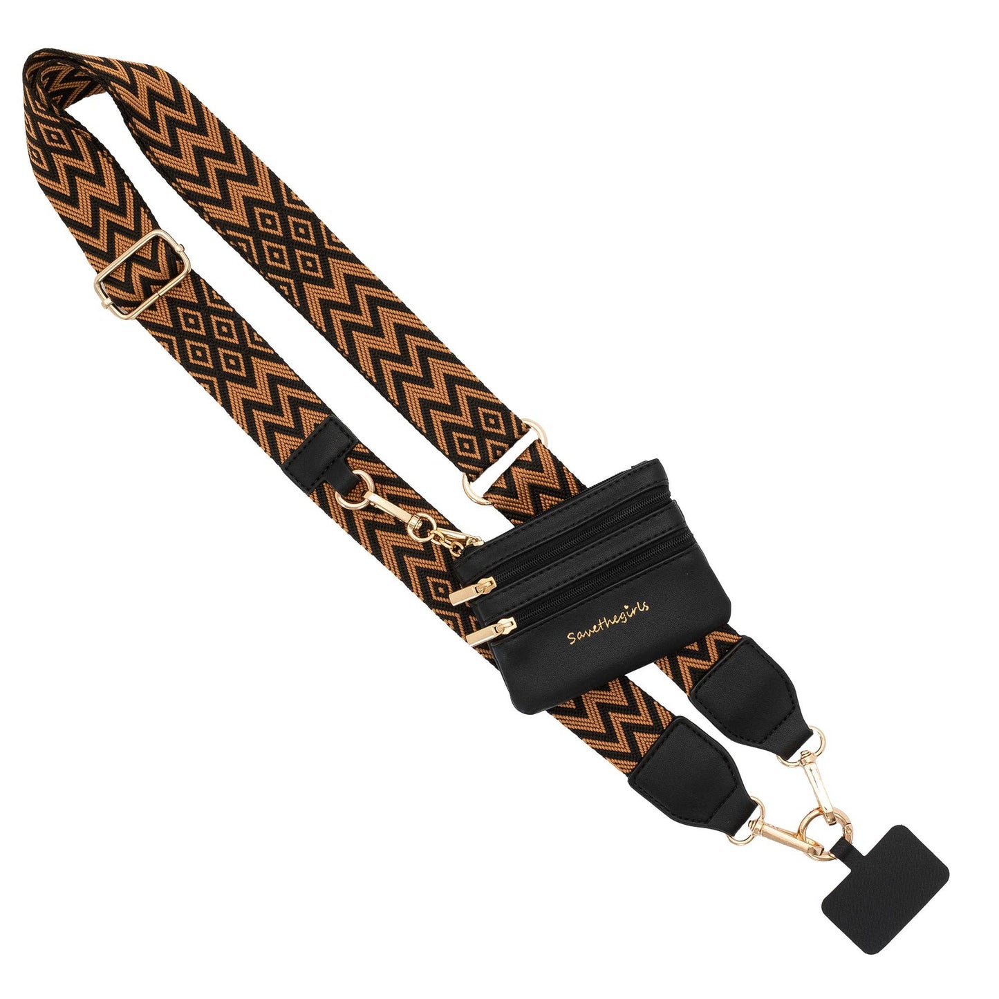 Clip & Go Crossbody Phone Lanyard - Chevron Collection: Hot Pink/Black - Pink Pouch