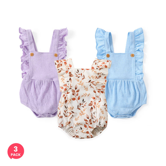 3-Pack Baby Girl Sweet Ruffled Romper: Multi-color / 3-6 Months