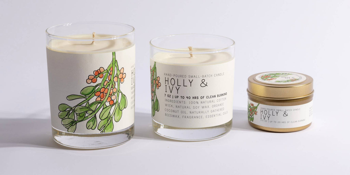 Holly & Ivy - Just Bee Candles: 7 oz (up to 40 hrs of clean burning)