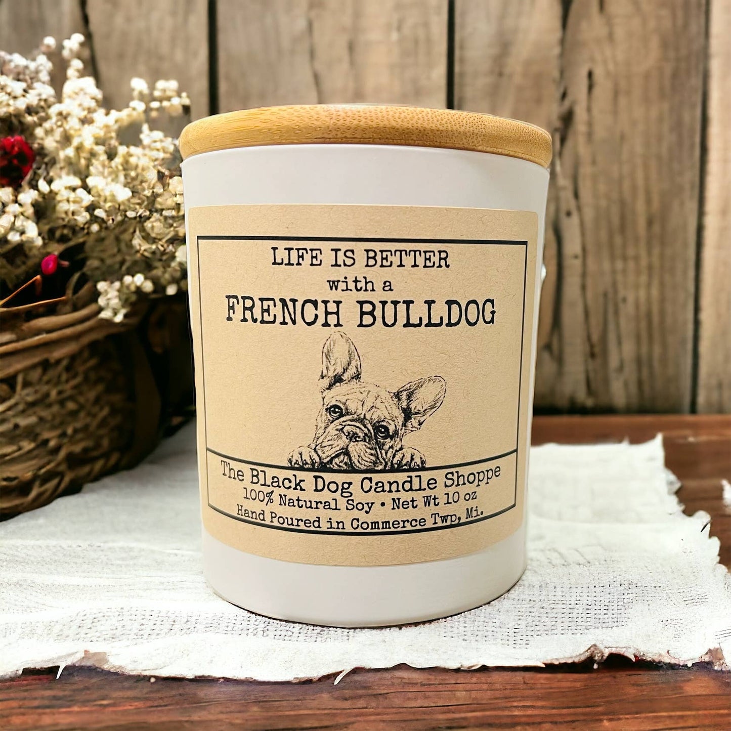 French Bulldog Candle: Black / Mahogany Teakwood