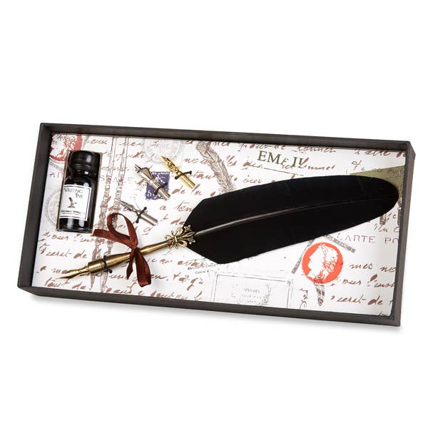 Brass Feather Nib Pen Set: Burgundy