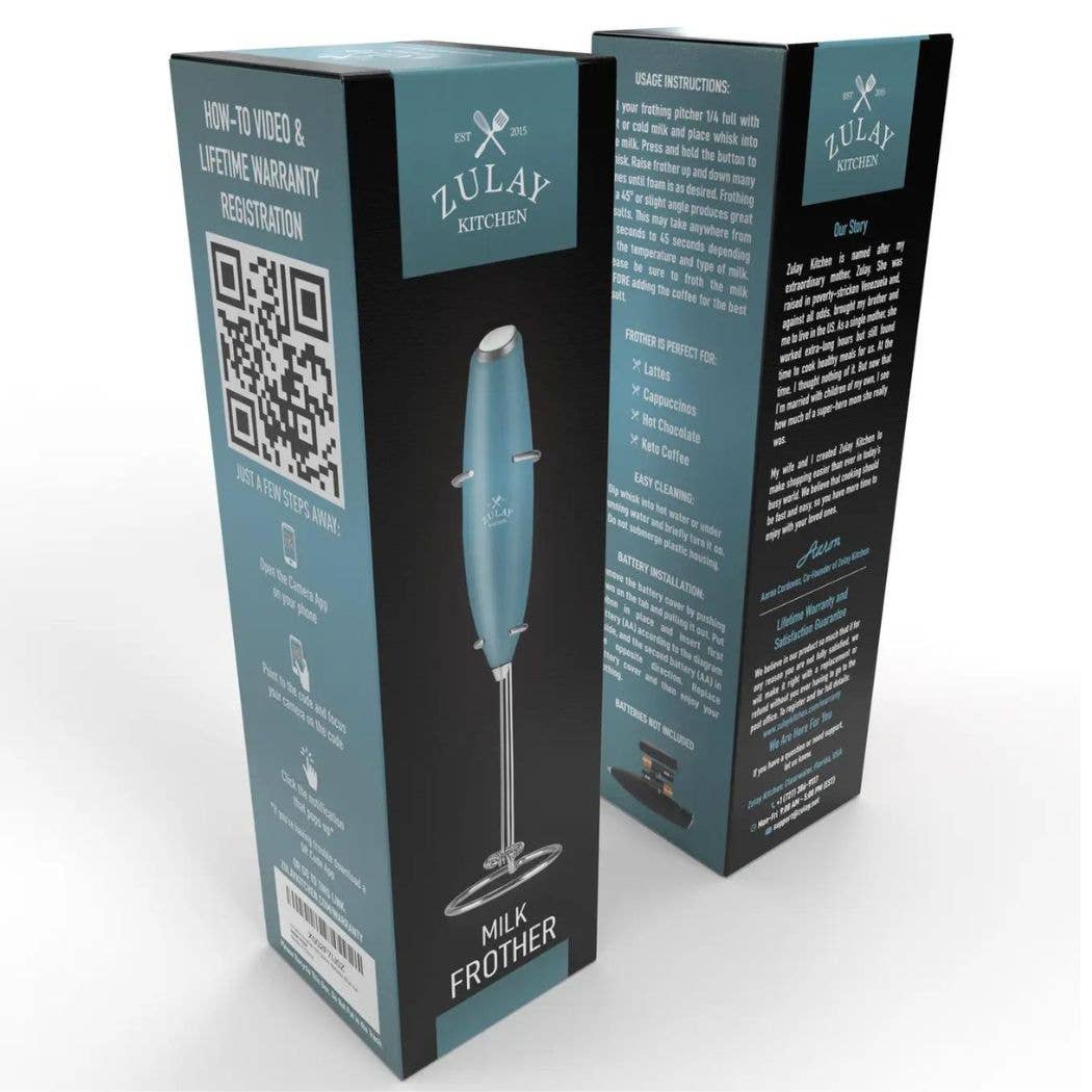 Powerful Handheld Milk Frother with Stand: Teal