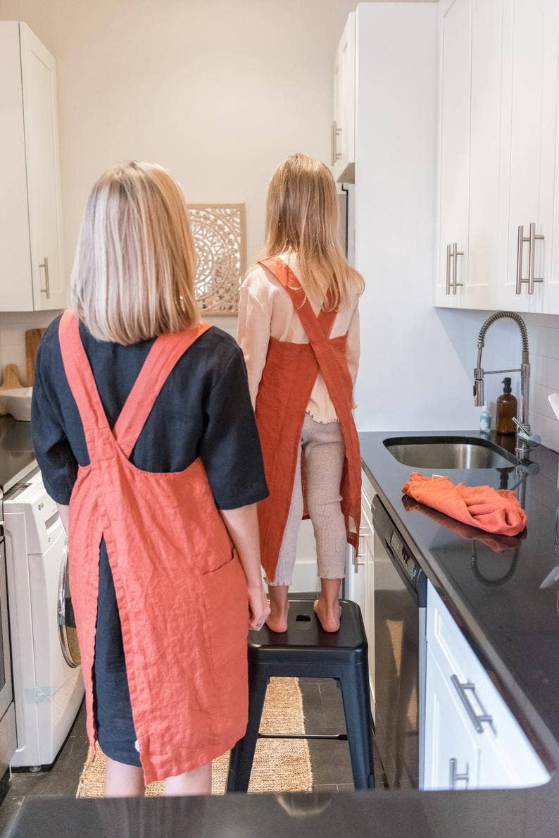 Linen Pinafore ( Japanese Apron): Marine blue / One Size ( US 14 and up or for oversized/loose look)