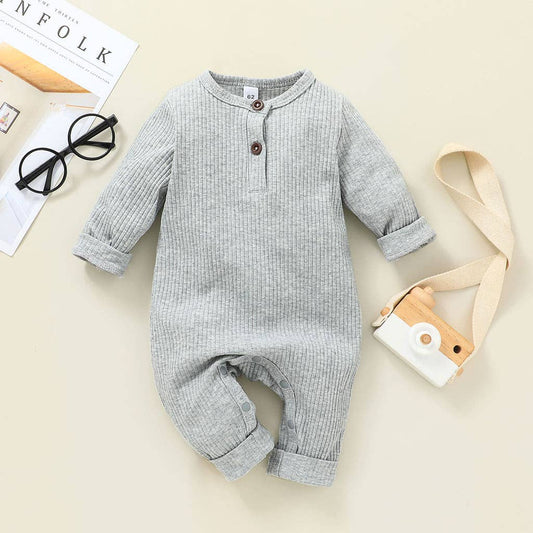 Baby Boy / Girl Cotton Knitted Style  Cardigan Jumpsuit: Gray / 6-9 Months