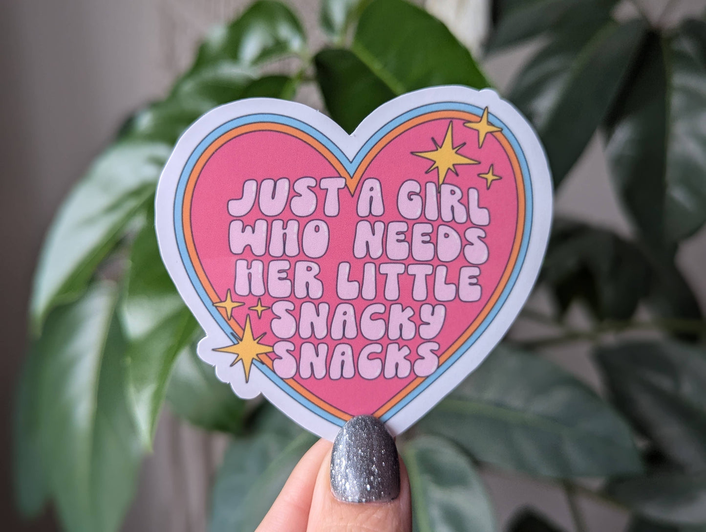 Just a girl who needs her little snacky snacks vinyl sticker: Loose