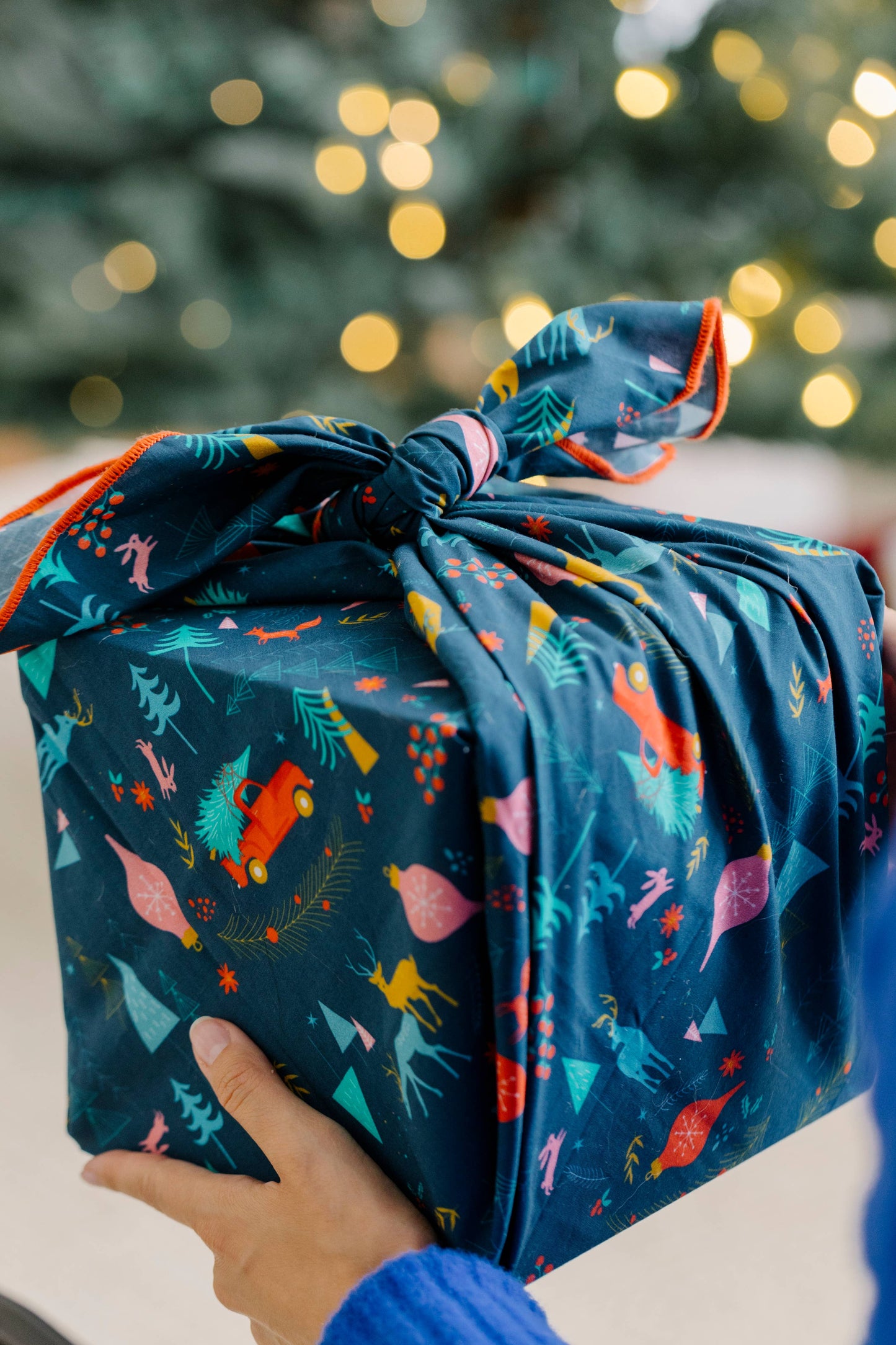 Reusable Fabric Gift Wrap, Winter Wonderland, Organic Cotton