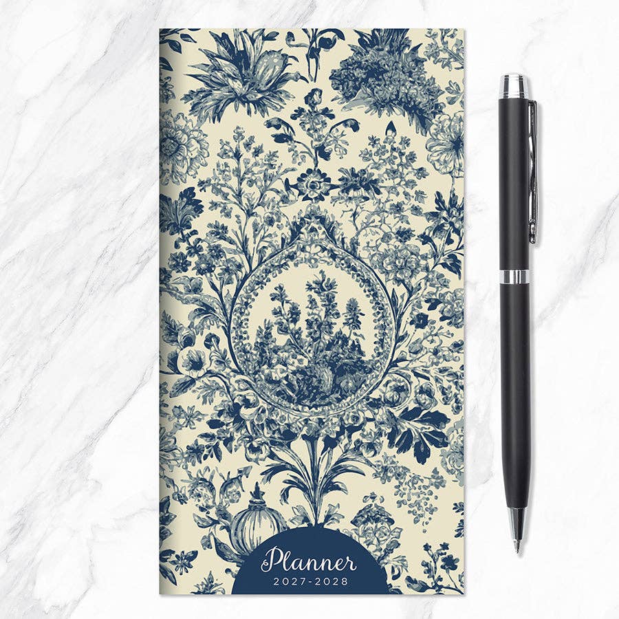 2027-2028 Blue Toile Small Monthly Pocket Planner