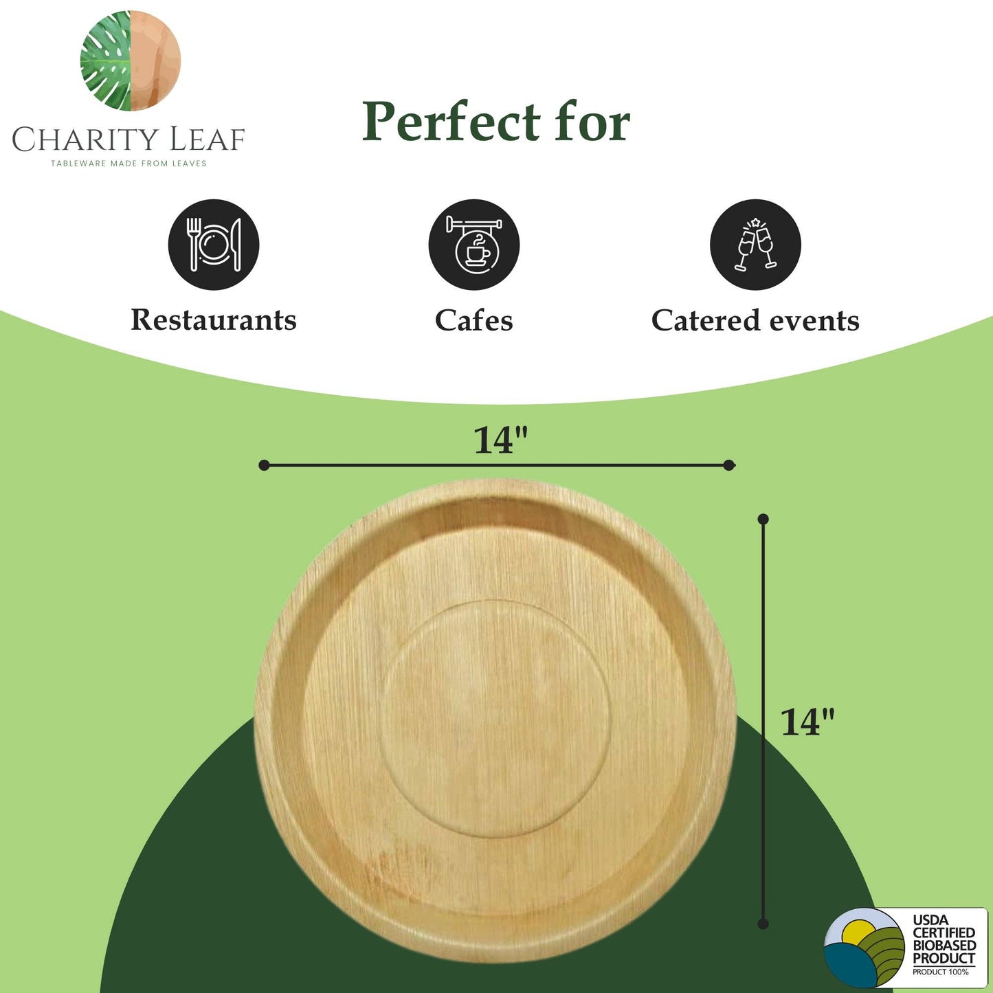 Palm Leaf Round Platter - 14" Inch - Pack of 10 Platters
