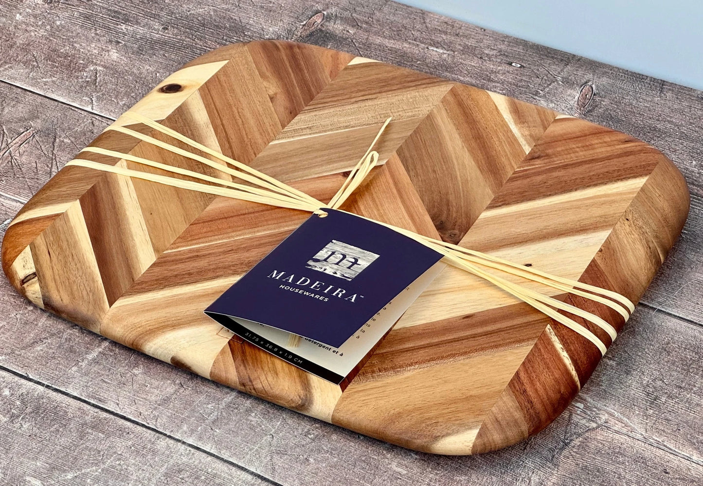Madeira Acacia Cutting Board With Elegant Herringbone Pattern, 12.5x14.5 In