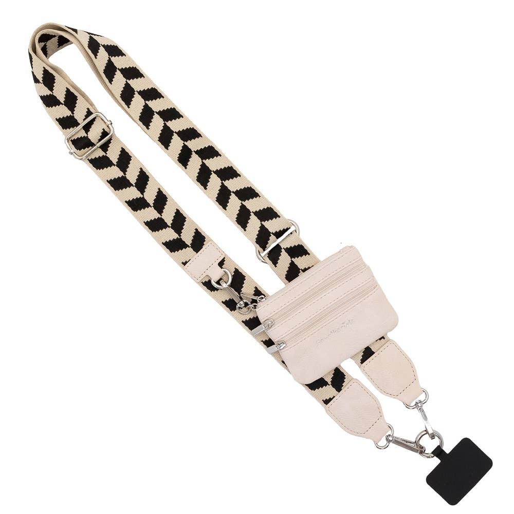Clip & Go Strap with Zippered Pouch – Chevron Collection: Navy/Cream Chevron