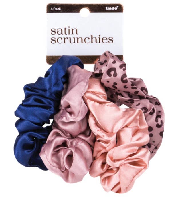 Lindo Satin Scrunchie Hair Ties (4pcs/set) - Large Size: Black Leopard