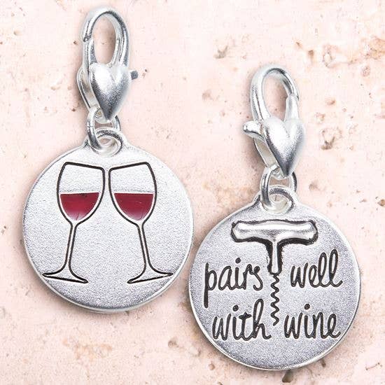 Wine Glasses “have Fun”- Silver 1-tone Medallion
