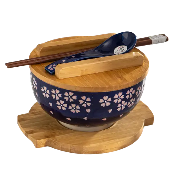 Sakura Cherry Bowl w/ Chopsticks, Spoon, Lid and Trivet Set