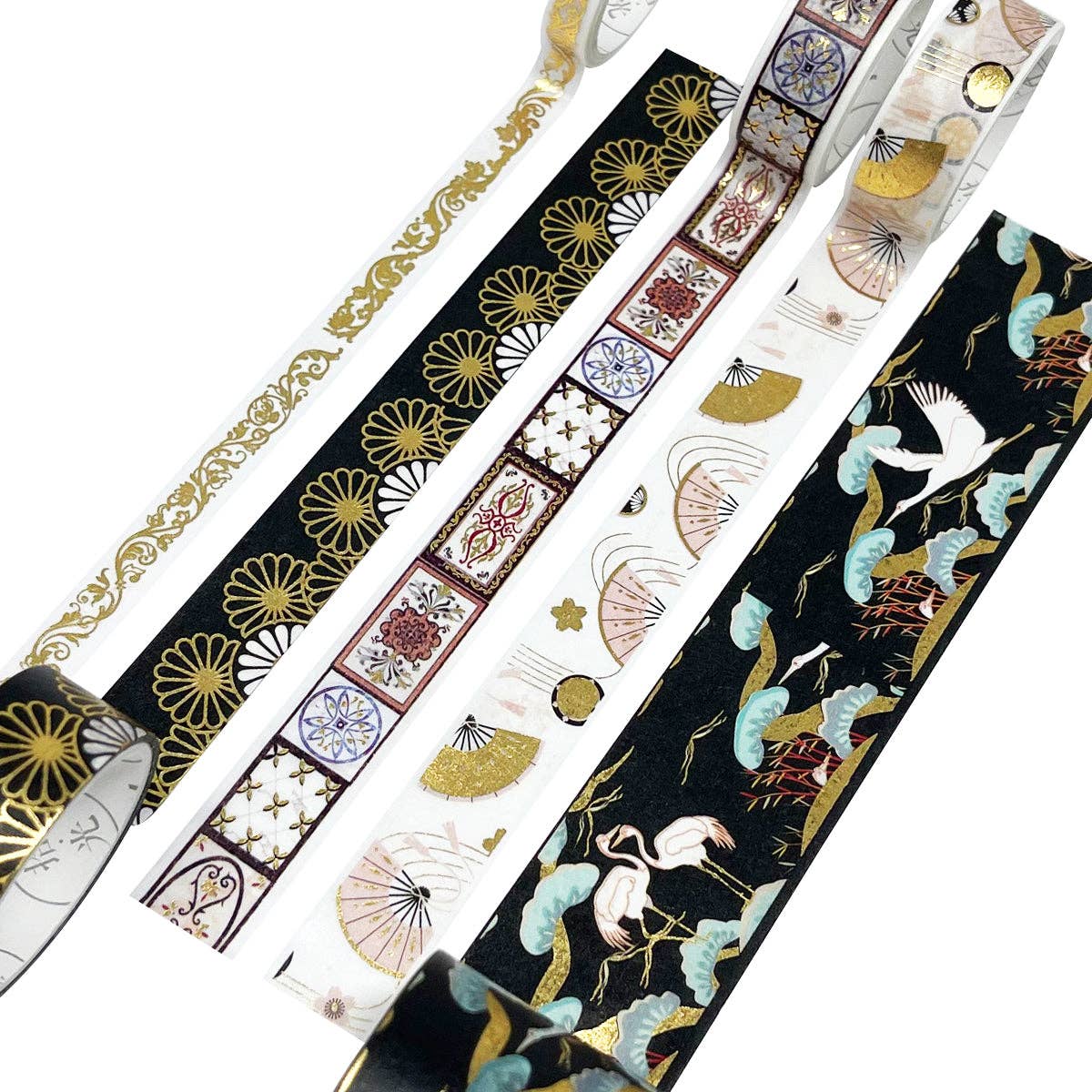 Wrapables Gold Foil Washi Tape in Gift Box Set for DIY Arts: Festive Cranes