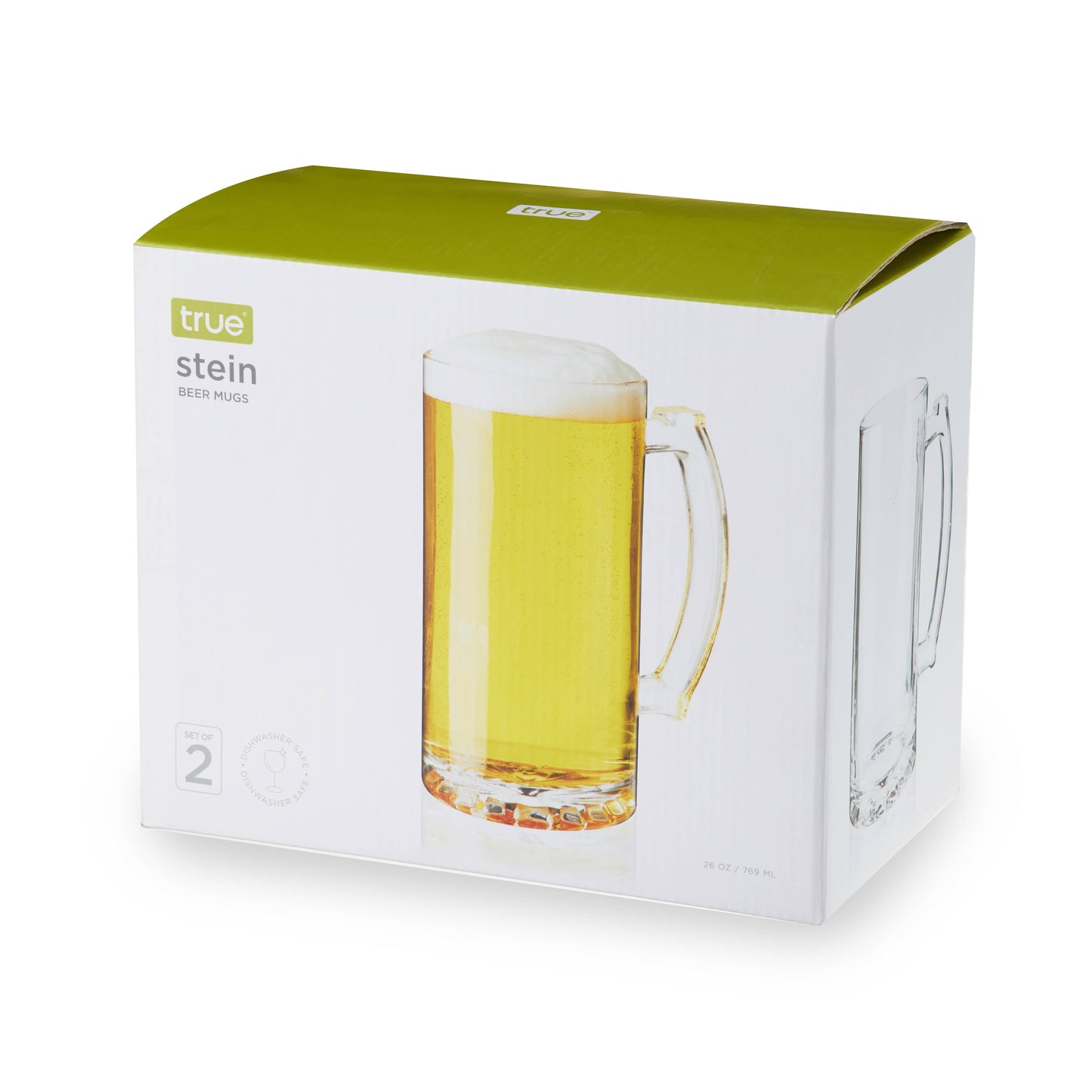Stein Large Heavy-Base Handled Glass Beer Mugs - Set of 2