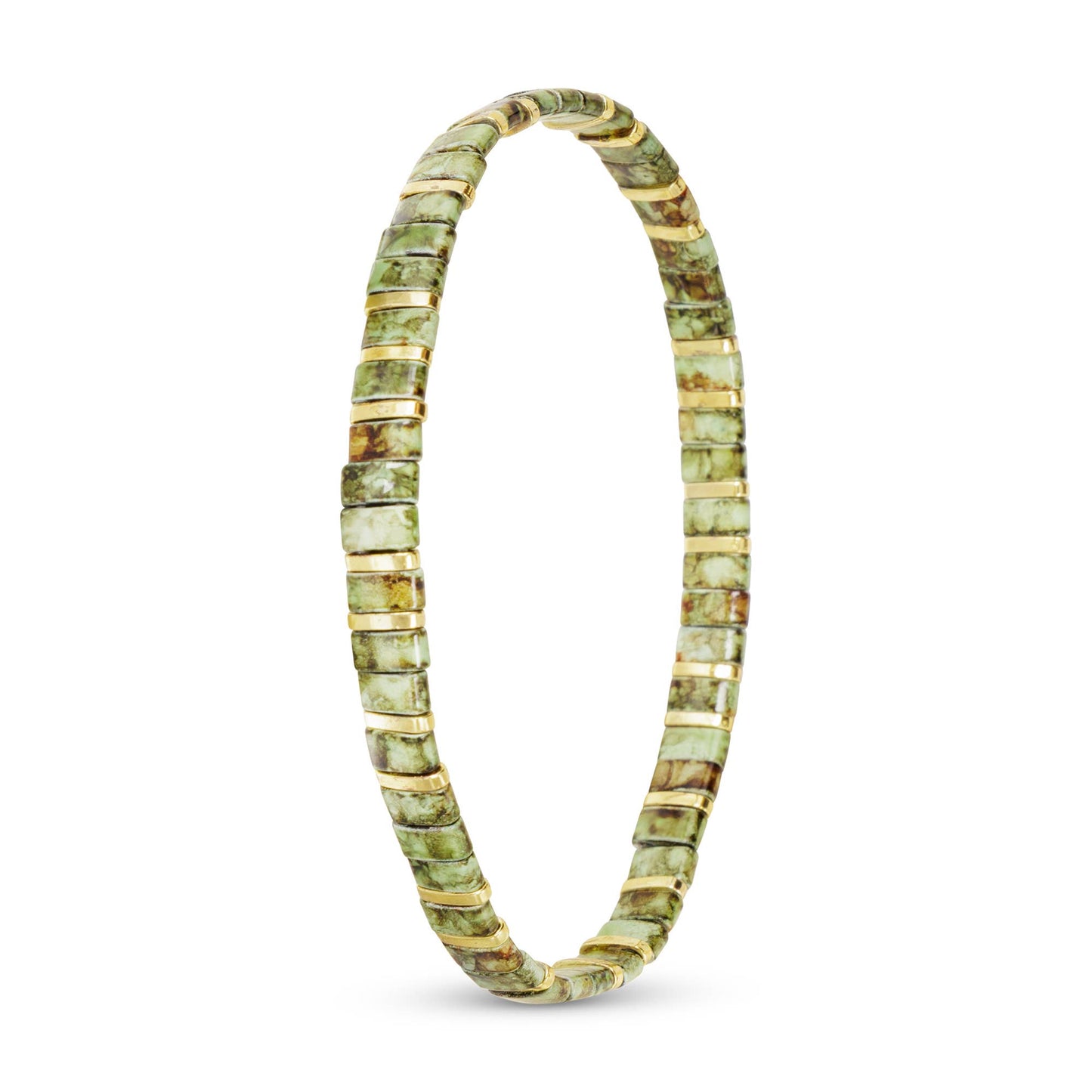 Gold Flat Bead Stretch Bracelet: Jade