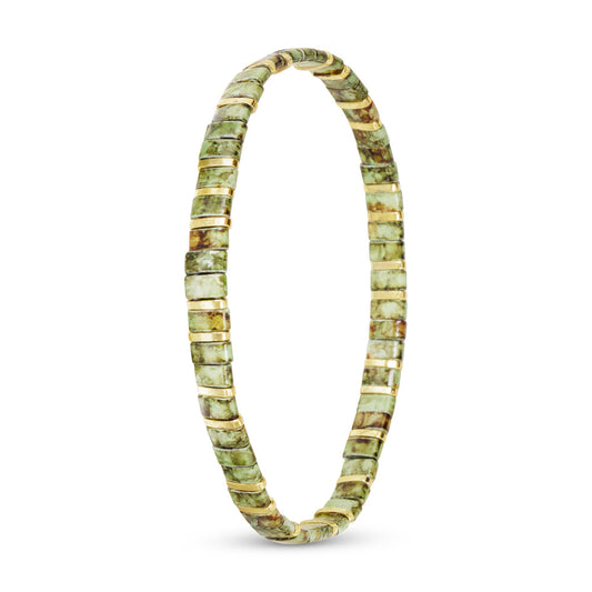 Gold Flat Bead Stretch Bracelet: Jade