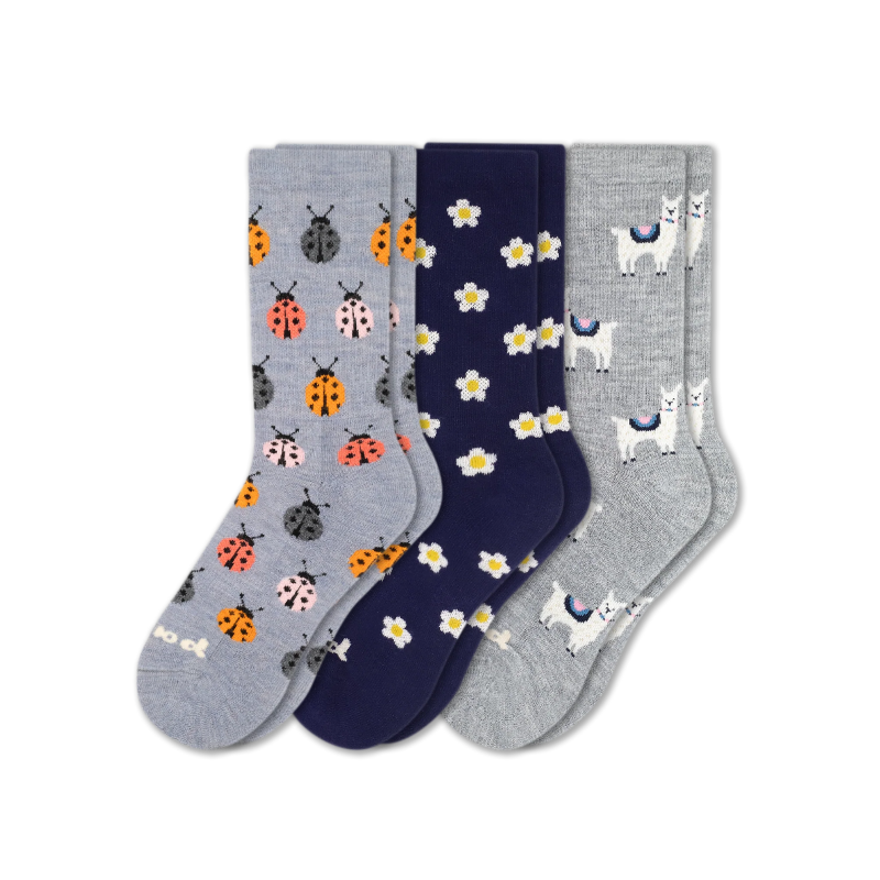 Women's Crew Pacas Socks: Charcoal & TRIBAL/Ivory & RUGBY STRIPE/Lightest Purple / Small / Medium (US: 5 - 8)