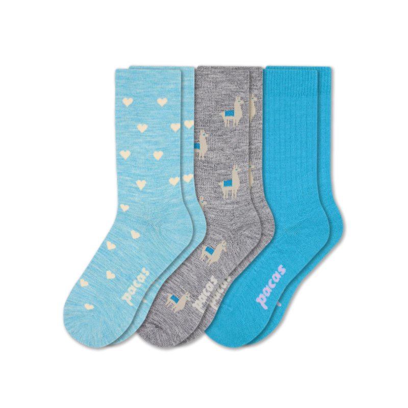 3 Pack - Women's Light-Weight Crew Pacas Socks: STRIPE/Black/Charcoal SolidAll / Medium / Large (US: 8.5 - 11.5+)