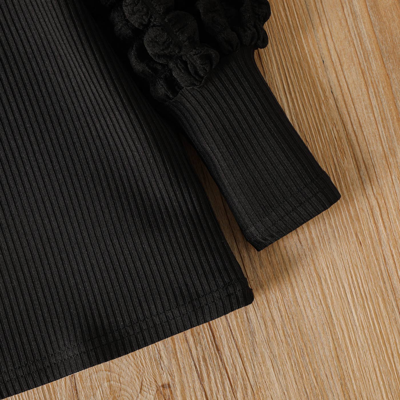 Girl Textured Ribbed Long Puff-sleeve Solid Color Tee: Yellow / 5-6 Years
