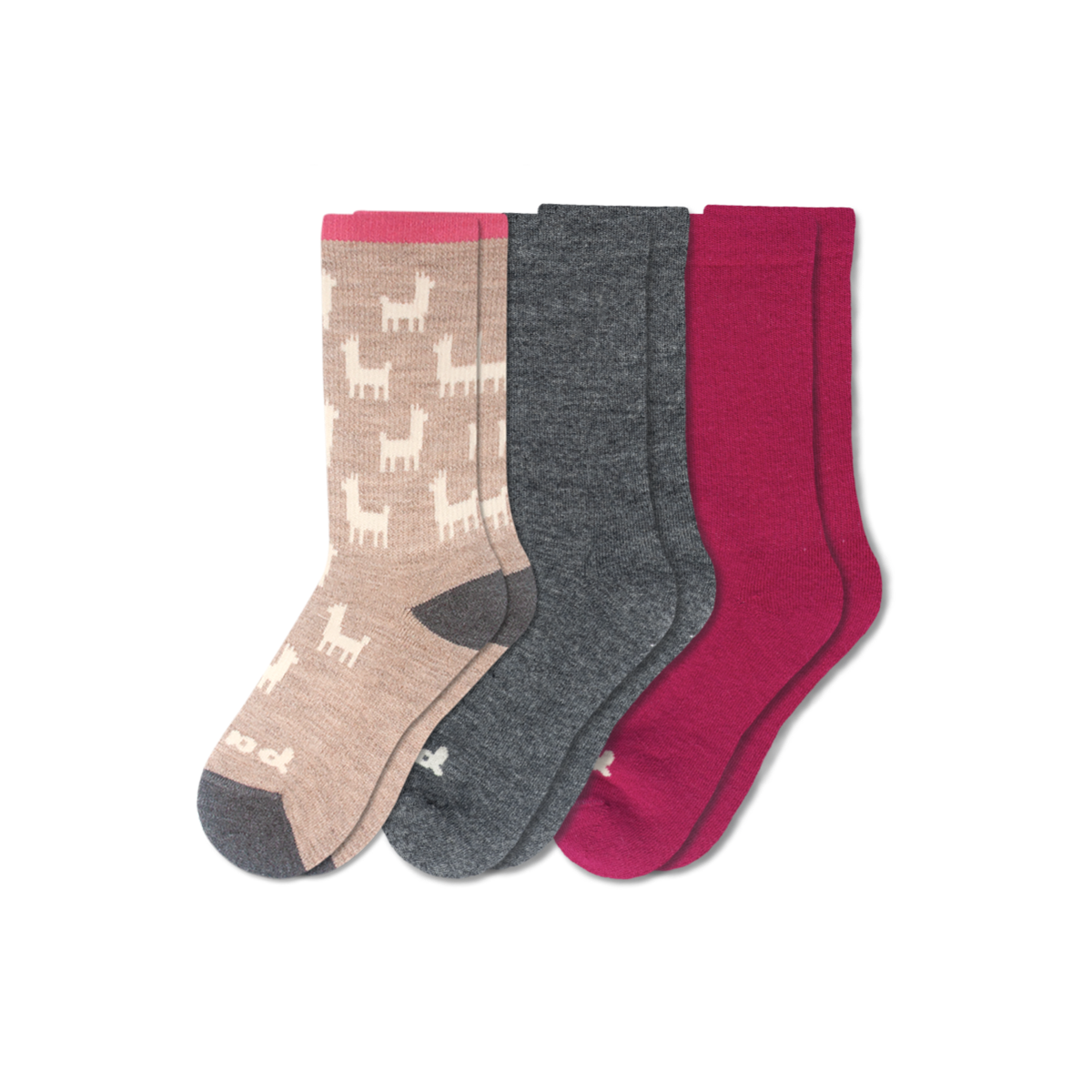 Women's Crew Pacas Socks: Medium / Large (US: 8.5 - 11.5+) / HOLIDAY/ Red Santa Alpaca & HOLIDAY/ Green Tree & HOLIDAY/ Green/ Red Stripe