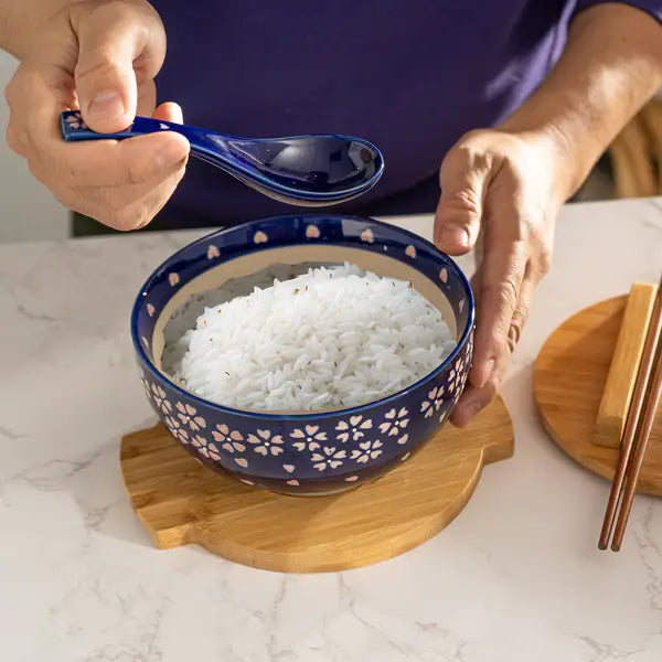 Sakura Cherry Bowl w/ Chopsticks, Spoon, Lid and Trivet Set