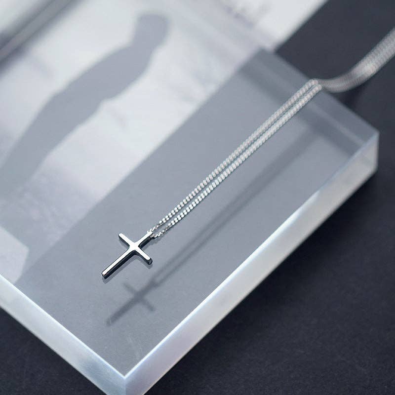Dainty Cross Charm Pendant Necklace in 925 Sterling Silver: Gold