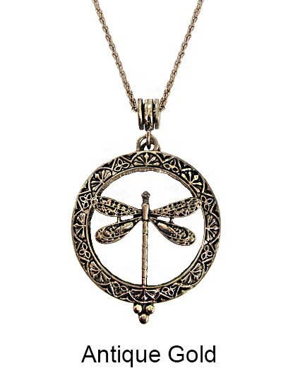 Dragonfly 6x Magnifier Glass Top - Necklace Design: Antique Gold