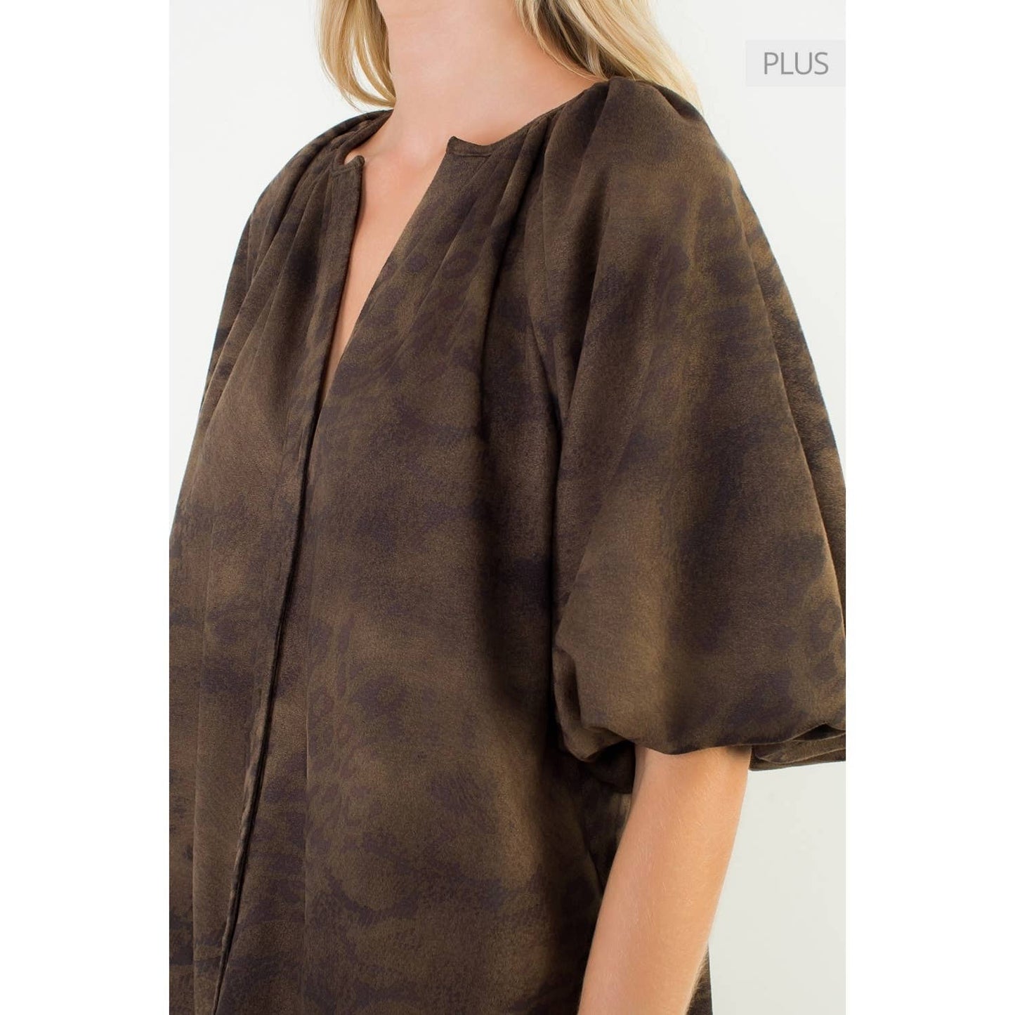 /Size XL/ Puff Sleeve Leopard Dress: OLIVE / XL