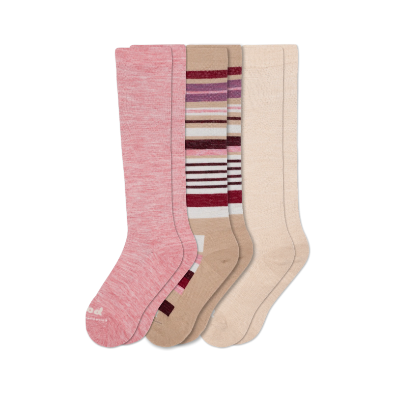 Women's Compression Socks: SOLID/Black & POLKA/Gray/Charcoal & THIN STRIPE/Black / Small / Medium (US: 5 - 8)