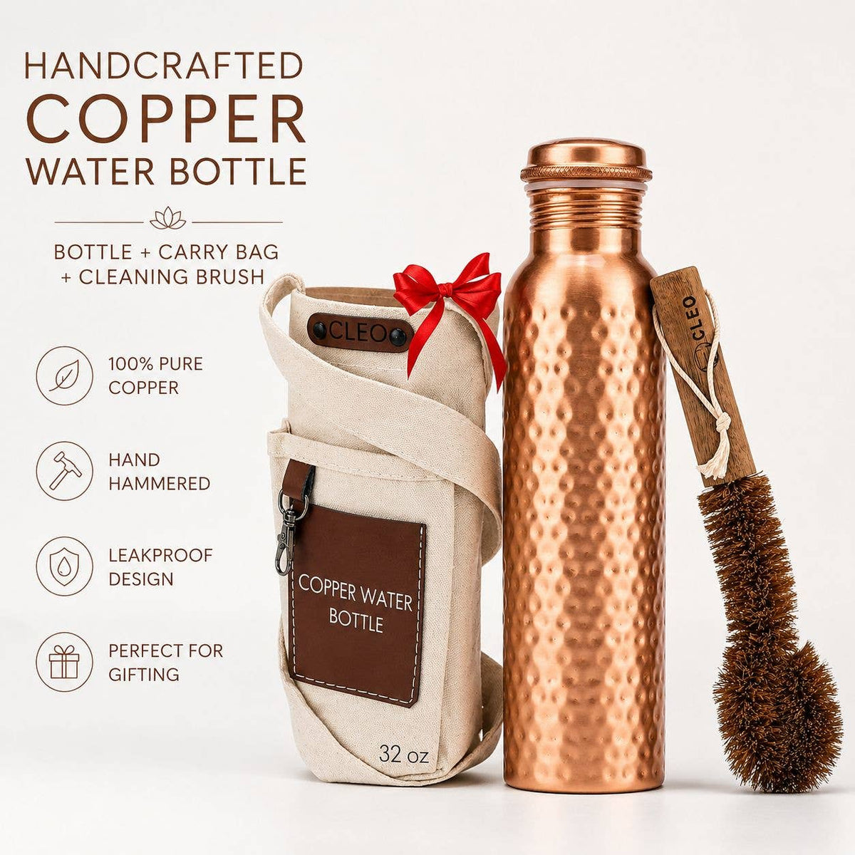 Handcrafted Ayurvedic Copper Water Bottle