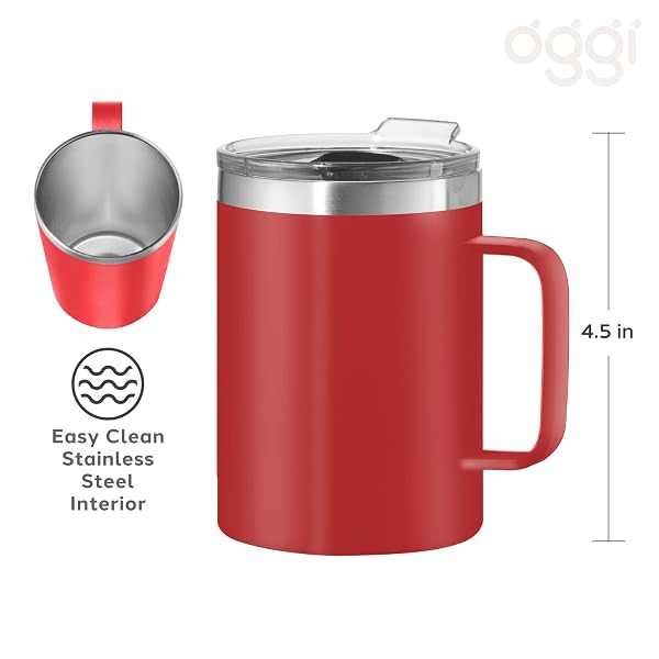 Oggi Thermomug Insulated Double Walled Mug with Lid - Red