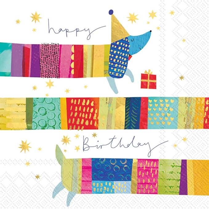IHR 3-Ply Paper Napkins, 20-Count Cocktail Size, Birthday Dog Blue