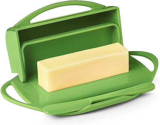 Butterie Flip-Top Butter Dish with Matching Spreader (Green)