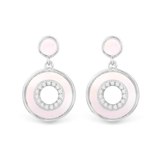 Mother of Pearl and CZ Hollow Circle Drop Earrings - Silver - AMANDA BLU