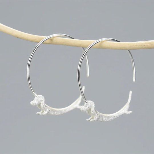 Cute Gold Dachshund Dog Hoop Earrings in 925 Sterling Silver: Gold