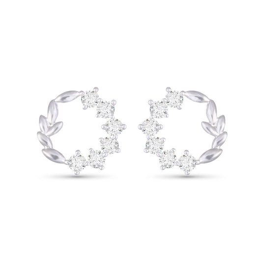 CZ Circle Leaf Earrings -  Silver - AMANDA BLU
