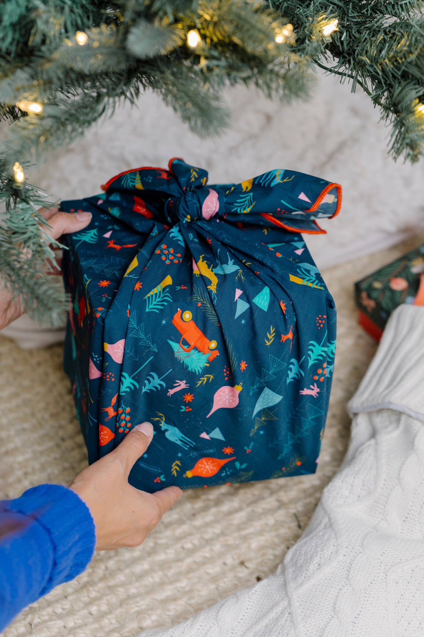 Reusable Fabric Gift Wrap, Winter Wonderland, Organic Cotton