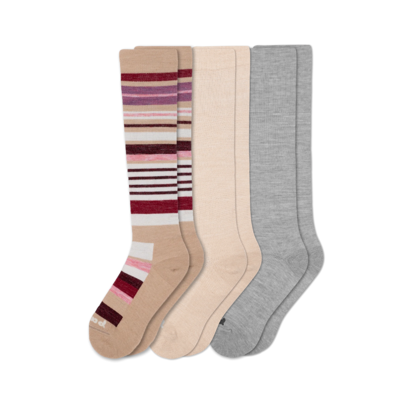 Women's Compression Socks: SOLID/Black & POLKA/Gray/Charcoal & THIN STRIPE/Black / Medium / Large (US: 8.5 - 11.5+)