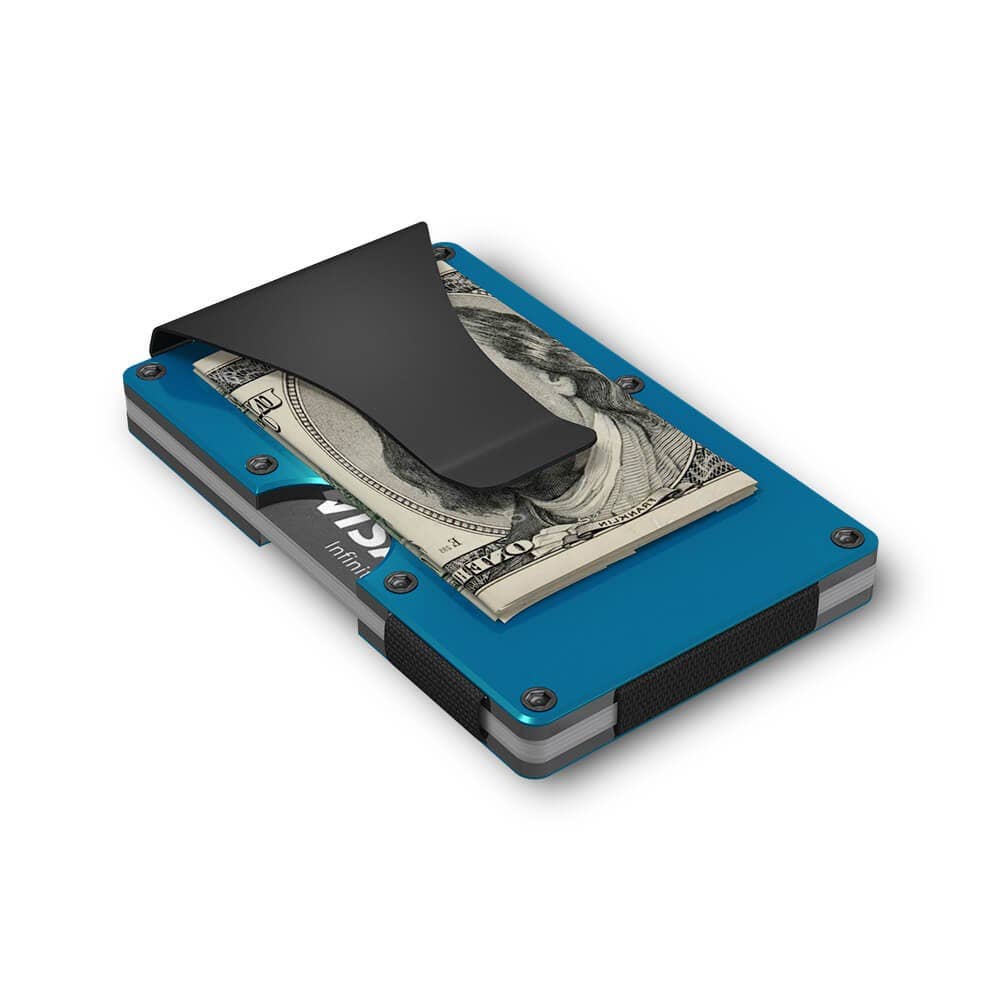 Grid Wallet // Blue Aluminum: Blue / Aluminum / 3.38"L x 2.12"W x 0.23"H