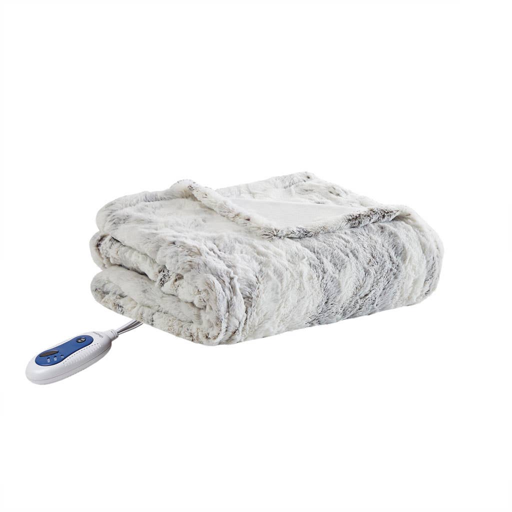 Heated 50x70 Faux Long Fur Electric Throw Blanket Ivory